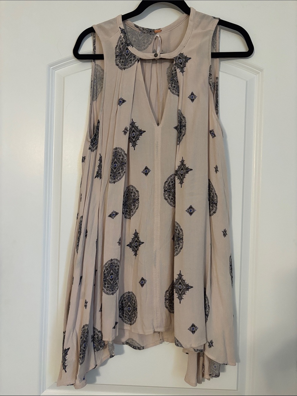 Free People Beige Tunic with Navy Medallion Print